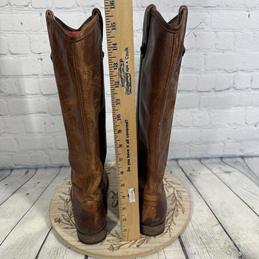 Frye Melissa Leather Riding Boots Women 7 Brown Distressed Button 2 Equestrian - Picture 7 of 16